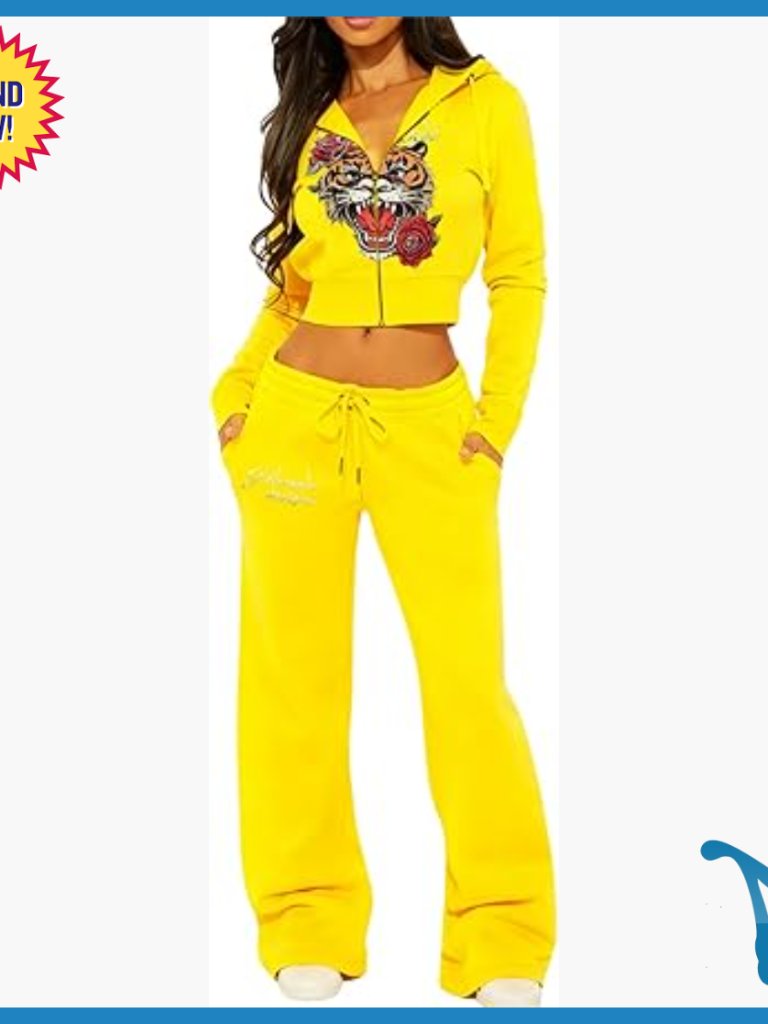 Women's 2-Piece Tracksuit Cropped Hoodie Sweatpants With Pockets Polyester